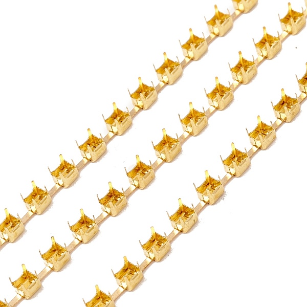 

PandaHall 50M Rectangle Brass Rhinestone Claw Setting Chains, Golden, 2.2x2.1x2.3mm, Tray: 2x1.6mm Brass Rectangle