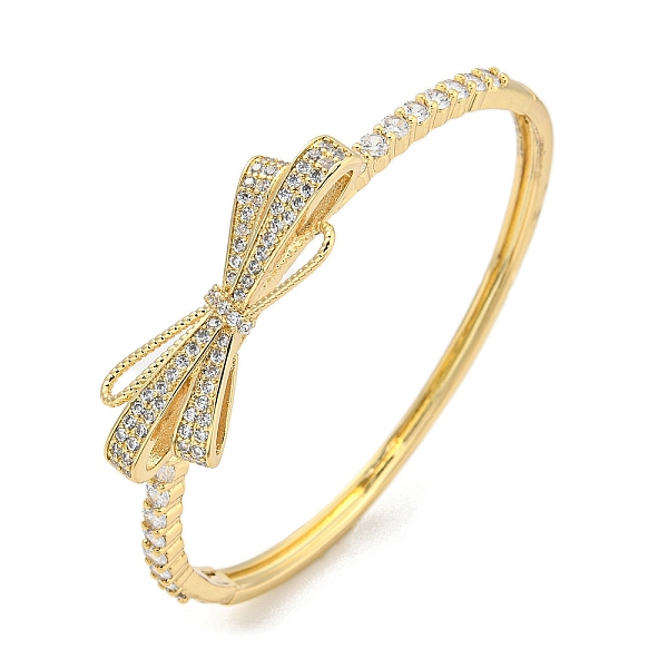 

PandaHall Bowknot Brass Pave Clear Cubic Zirconia Hinged Bangles for Women, Real 18K Gold Plated, Inner Diameter: 2-1/8 x 2-3/8 inch...