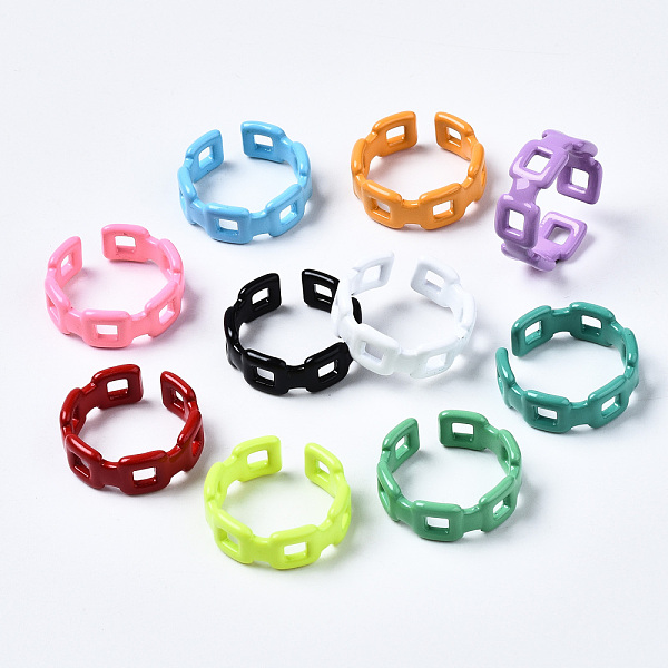 

PandaHall Spray Painted Brass Cuff Rings, Open Rings, Square, Mixed Color, US Size 8, Inner Diameter: 18mm Brass Multicolor
