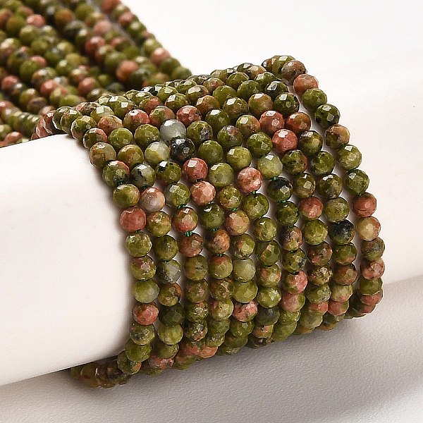 

PandaHall Natural Unakite Beads Strands, Faceted, Rondelle, Grade AA, 2~2.5x2~2.2mm, Hole: 0.7mm, about 187~189pcs/strand, 15''~15.31''...