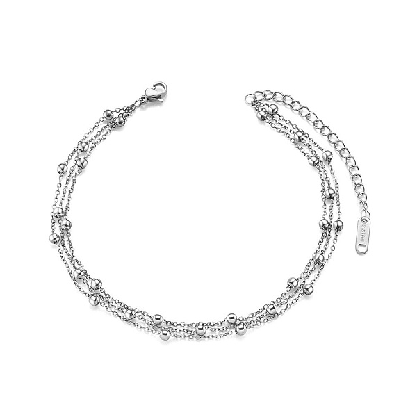 

PandaHall SHEGRACE Titanium Steel Multi-Strand Anklet, with Cable Chains and Round Beads(Chain Extenders Random Style), Stainless Steel...