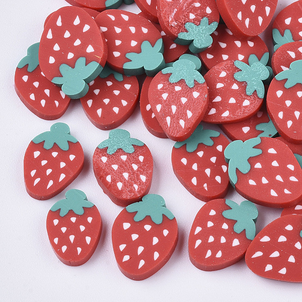 

PandaHall Handmade Polymer Clay Cabochons, Strawberry, Red, 11~12x8~9x1.5~2mm Polymer Clay Fruit Red
