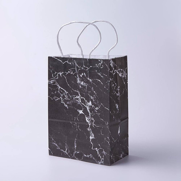 

PandaHall kraft Paper Bags, with Handles, Gift Bags, Shopping Bags, Rectangle, Marble Texture Pattern, Black, 27x21x10cm Paper Others Black