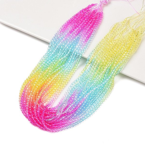 

PandaHall Transparent Gradient Color Glass Beads Strands, Segmented Multi-color Beads, Faceted Round, Colorful, 4mm, Hole: 1mm, about..., Multicolor