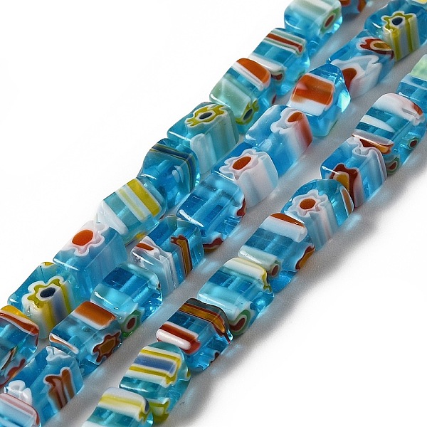 

PandaHall Handmade Millefiori Glass Beads Strands, Cuboid, Deep Sky Blue, 5~6x4x3.5~4mm, Hole: 1mm, about 64pcs/strand, 14.88''(37.8cm)...