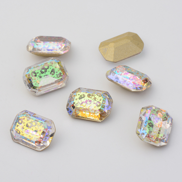 

PandaHall Plated Glass Rhinestone Cabochons, Pointed Back & Back Plated, Rectangle Octagon, Faceted, AB Color Plated, 14x10x6mm Glass..., Multicolor