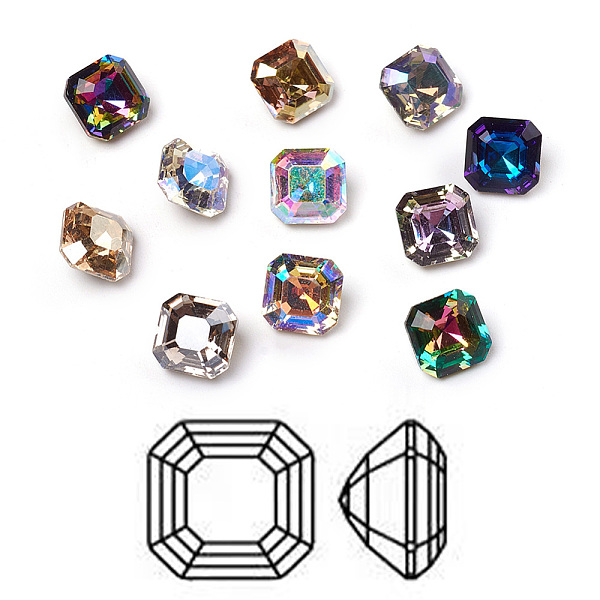 

PandaHall K9 Glass Rhinestone Cabochons, Pointed Back, Faceted, Square, Mixed Color, 8x8x5.1mm Glass Rhinestone Square Multicolor