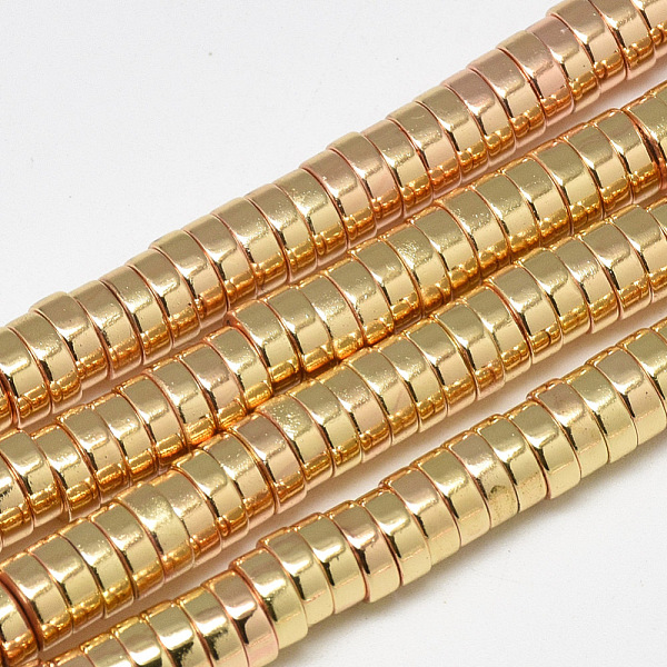 

PandaHall Electroplate Non-magnetic Synthetic Hematite Beads Strands, Heishi Beads, Flat Round/Disc, Light Gold Plated, 6x2mm, Hole: 2.5mm...