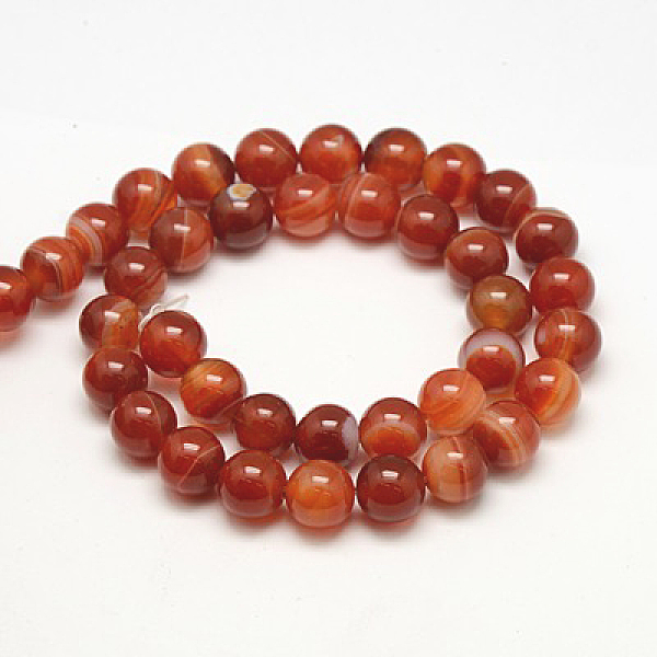 

PandaHall Natural Striped Agate/Banded Agate Beads Strands, Dyed, Round, FireBrick, 10mm, Hole: 1mm Banded Agate Round Red