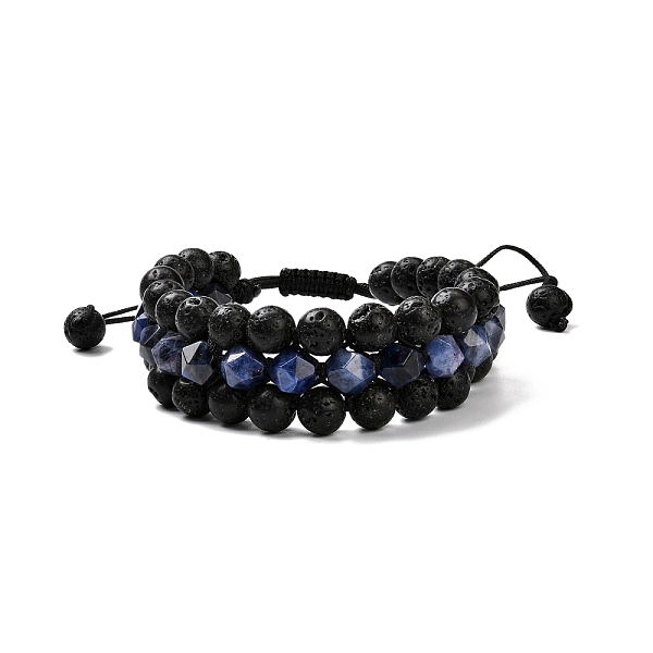 

PandaHall Men's 3-strand Braided Bead Bracelet, Natural Lava Rock & Sodalite Beads Bracelet, Inner Diameter: 2-1/8 inch(5.5~9.7cm) Sodalite