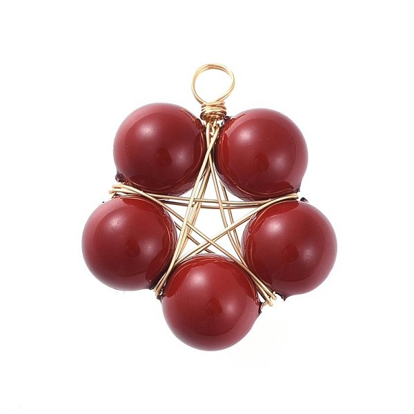 

PandaHall Shell Pearl Pendants, with Golden Plated Copper Wire, Flower, Dark Red, 24x22x8mm, Hole: 2.3mm Shell Pearl Flower Red