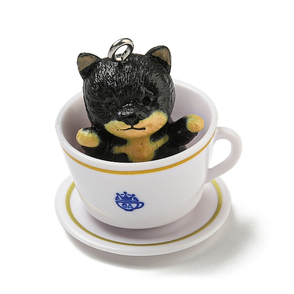 

PandaHall Opaque Resin Puppy Pendants, Cute Dog in Tea Cup Charms, with Platinum Tone Iron Loops, Black, 31~32.5x28x26mm, Hole: 2mm...