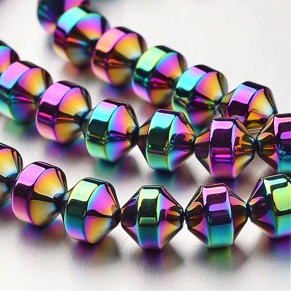 

PandaHall Electroplate Non-magnetic Synthetic Hematite Bead Strands, Bicone, Multi-color Plated, 6x6mm, Hole: 1mm, about 61pcs/strand, 15.7...