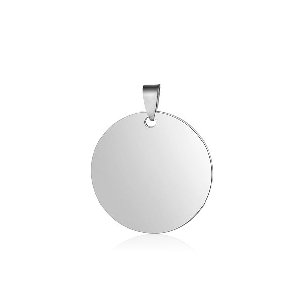 PandaHall 201 Stainless Steel Pendants, Manual Polishing, Flat Round, Stamping Blank Tag, Stainless Steel Color, 25x1.5mm, Hole: 8.5x3.5mm...
