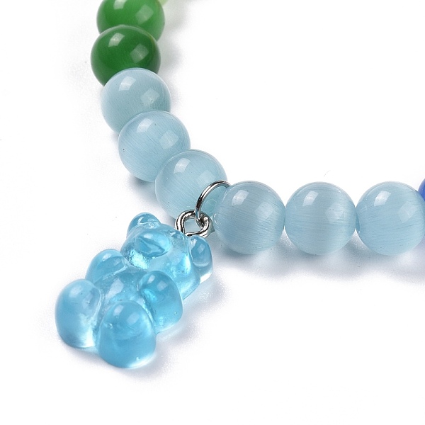 

PandaHall Bear Resin Stretch Charm Bracelets, with Round Cat Eye Beads, Deep Sky Blue, Inner Diameter: 2-1/8 inch(5.5cm) Cat Eye