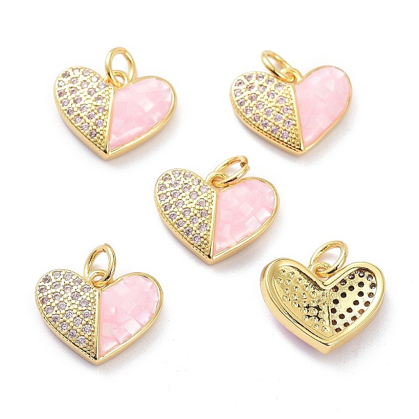 

PandaHall 4Pcs Real 18K Gold Plated Brass Micro Pave Clear Cubic Zirconia Charms, with Shell filled in Enamel, Long-Lasting Plated, Heart..., Pink