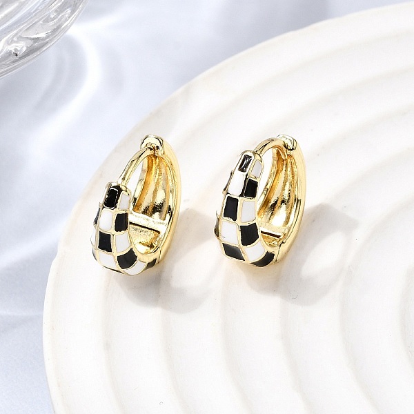 Tartan Pattern Brass Enamel Hoop Earrings for Women