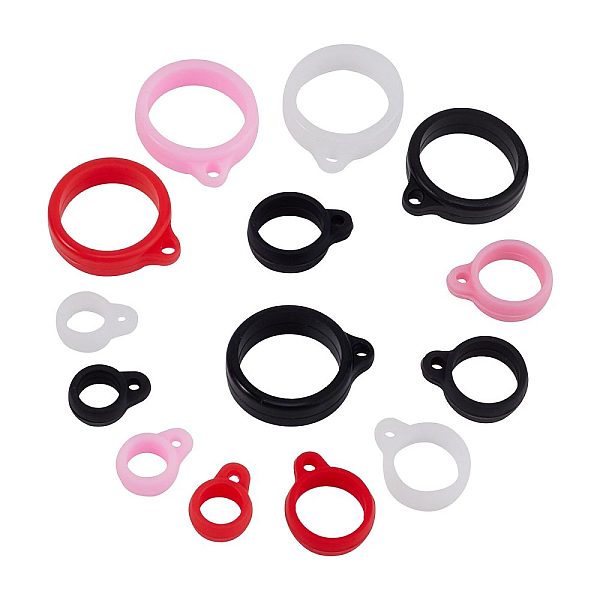 PandaHall GORGECRAFT 1 Box 60PCS Anti-Lost Silicone Rubber Rings 4 Colors 8mm 13mm 20mm Diameter Non-Lost O Rings Adjustable Holder Necklace...