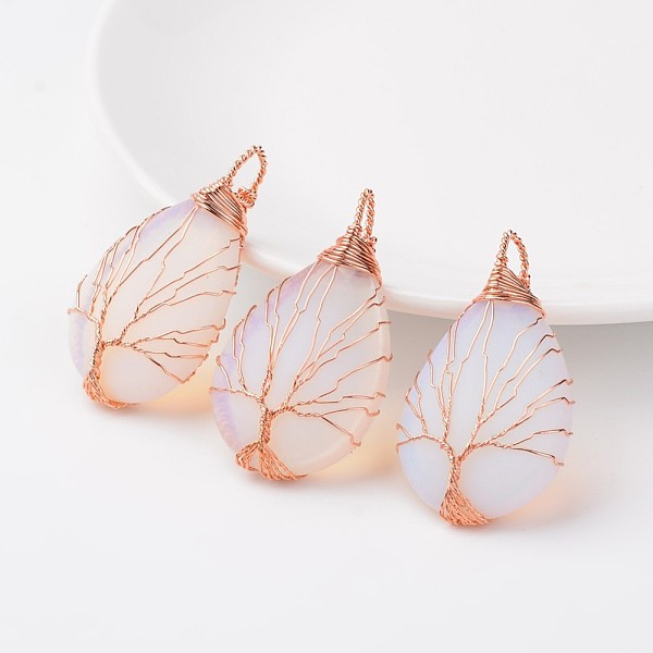 

PandaHall Opalite Pendants, teardrop, with Rose Gold Tone Brass Findings, 48~55x30~32x10~12mm, Hole: 4~7x8~12mm Opalite Teardrop