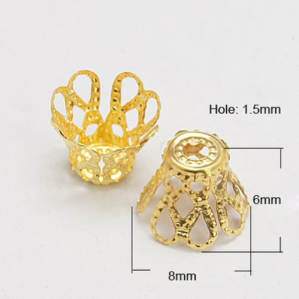 

PandaHall Iron Bead Caps, Golden, 8x6mm, Hole: 1.5mm Iron