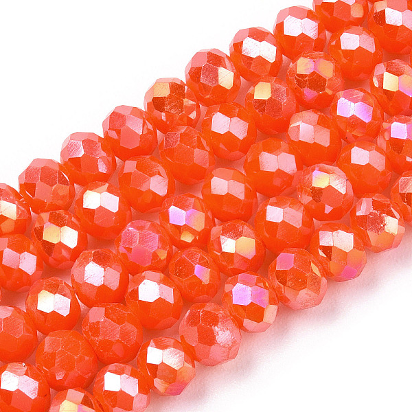 

PandaHall Electroplate Glass Beads Strands, Opaque Solid Color, AB Color Plated, Faceted, Rondelle, Orange Red, 2.5x2mm, Hole: 0.4mm, about...