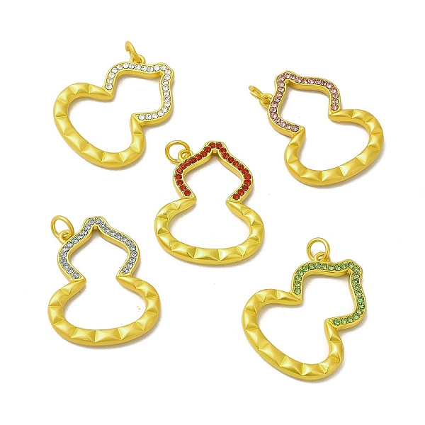 

PandaHall Rack Plating Alloy Rhinestone Pendants with Jump Ring, Gourd Charms, Matte Gold Color, Mixed Color, 30.5x26x3.5mm, Hole: 4mm..., Multicolor