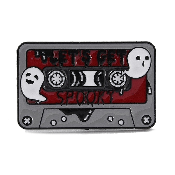 PandaHall Cassette with Word Spooky Enamel Pins, Electrophoresis Black Zinc Alloy Brooch for Clothes Backpack, Halloween, Gray, 19x30x1.5mm...