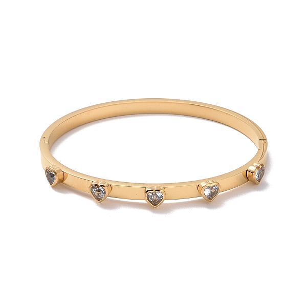 

PandaHall Cubic Zirconia Heart Hinged Bangle, Gold Plated 304 Stainless Steel Jewelry for Women , Clear, Inner Diameter: 2-1/4 inch(5.8cm)...