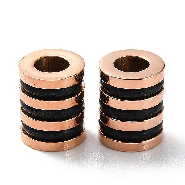 

PandaHall Ion Plating(IP) 303 Stainless Steel European Beads, Large Hole Beads, with Rubber Ring, Grooved Column, Rose Gold, 10x8mm, Hole...