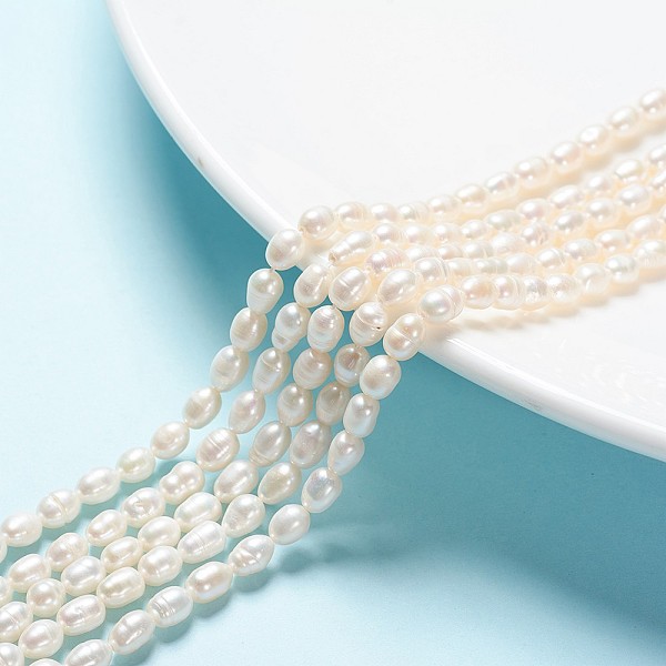 grade a natural cultured freshwater pearl strands, idea for mother's day gift, rice beads, white, 5.6~7x4~5mm, hole: 0.8mm; about 27pcs/strand, 7.1 inches(18cm) long