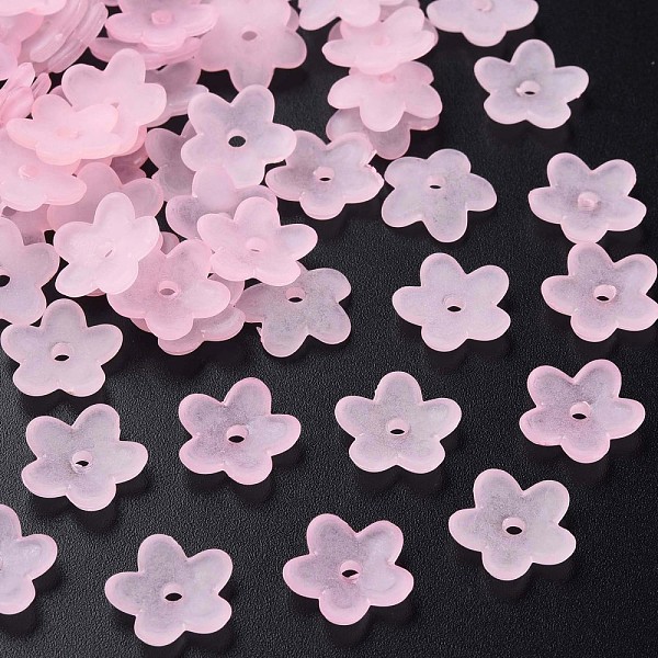 

PandaHall Transparent Acrylic Beads, Frosted, Flower, Pearl Pink, 12.5x13x2.5mm, Hole: 1.8mm, about 2439pcs/500g Acrylic Flower