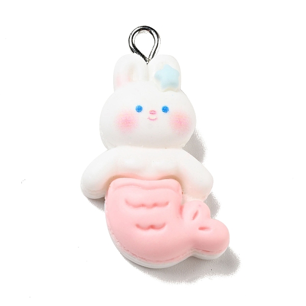 

PandaHall Opaque Resin Pendants, Rabbit Mermaid Charm, with Platinum Tone Iron Loops, Pink, 30x16.5x8mm, Hole: 2x2.5mm Iron+Resin Fish Pink