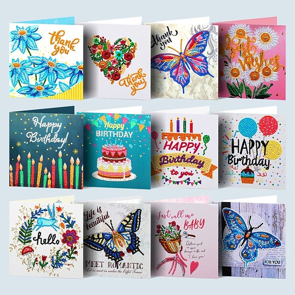 

PandaHall DIY Birthday Theme Diamond Painting Greeting Card Kits, including Paper Card, Paper Envelope, Resin Rhinestones, Diamond Sticky..., Multicolor