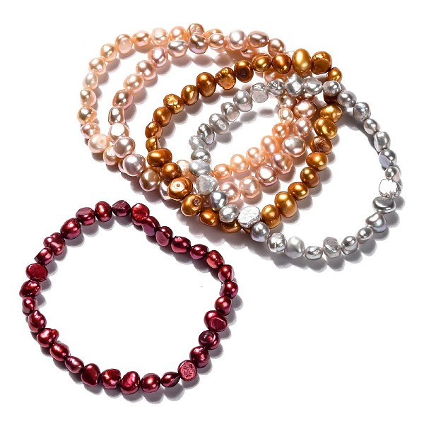 

PandaHall Dyed Natural Cultured Freshwater Pearl Beads Stretch Bracelets, Nuggets, Mixed Color, Inner Diameter: 2-1/4 inch(5.6cm) Pearl..., Multicolor