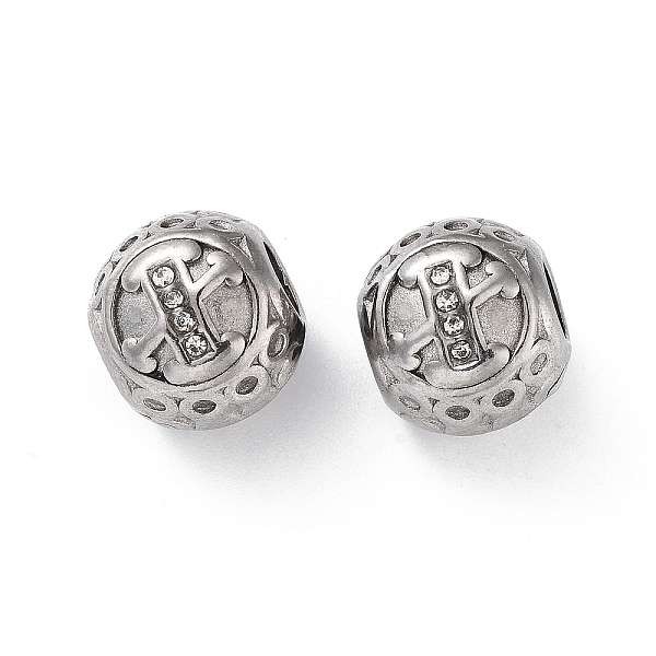 

PandaHall 304 Stainless Steel Rhinestone European Beads, Round Large Hole Beads, Real 18K Gold Plated, Round with Letter, Letter X, 11x10mm..., Clear