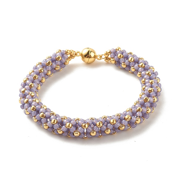 

PandaHall Glass Seed Beaded Bracelet with Brass Magnetic Clasp, Braided Bracelet for Women, Medium Purple, 7-1/2 inch(19cm) Glass