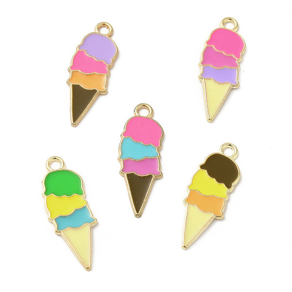 

PandaHall Summer Theme Alloy Enamel Pendants, Ice Cream Charms, Golden, Mixed Color, 26x10x1mm, Hole: 2mm Alloy+Enamel Food Multicolor
