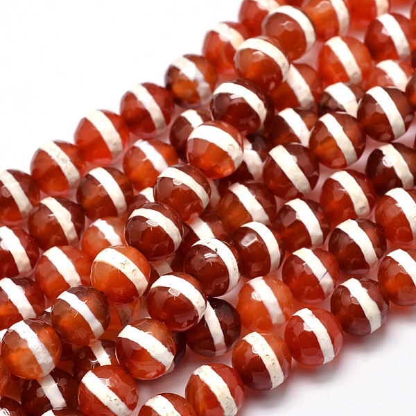 

PandaHall Tibetan Style Striped Pattern dZi Beads Strands, Faceted Natural Agate Round Beads, Orange Red, 10mm, Hole: 1mm, about...