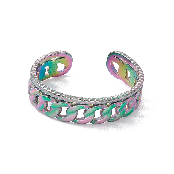 

PandaHall Ion Plating(IP) 304 Stainless Steel Curb Chains Shape Open Cuff Ring, Hollow Ring for Women, Rainbow Color, US Size 8 1/2(18.5mm)...
