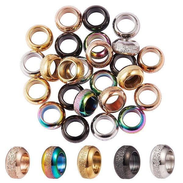 

PandaHall 25Pcs 5 Colors Ion Plating(IP) Frosted 201 Stainless Steel European Beads, Large Hole Beads, Rondelle, Mixed Color, 8x4mm, Hole...