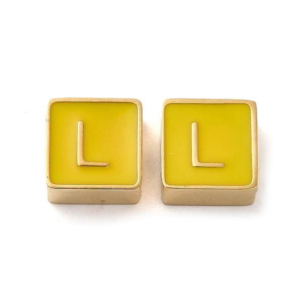 

PandaHall 304 Stainless Steel Enamel Beads, Real 14K Gold Plated, Square with Letter, Letter L, 8x8x4mm, Hole: 2mm Stainless Steel+Enamel..., Yellow