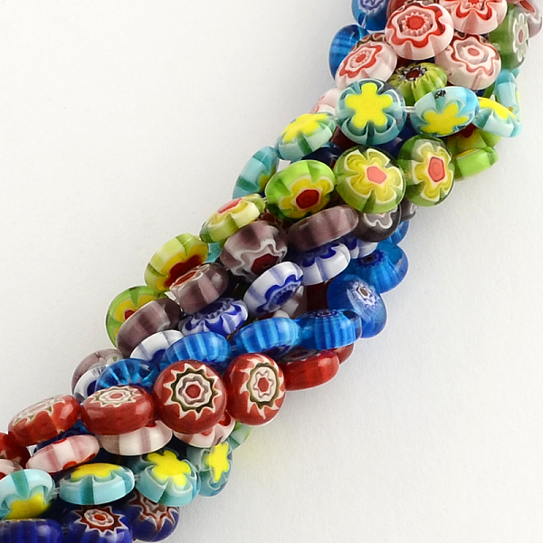 

PandaHall Handmade Millefiori Glass Bead Strands, Flat Round, Mixed Color, 10x4mm, Hole: 1.2mm, about 40pcs/strand, 14.9 inch Millefiori..., Multicolor
