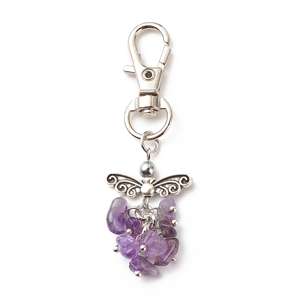 

PandaHall Natural Amethyst Beaded Cluster Pendant Decorates, with Swivel Clasps, Lobster Clasp Charms, Clip-on Charms, for Keychain, Purse...