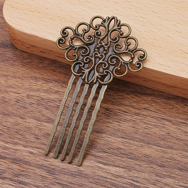 

PandaHall Brass Hair Combs Findings, Flower, Antique Bronze, 65x37x2mm Brass