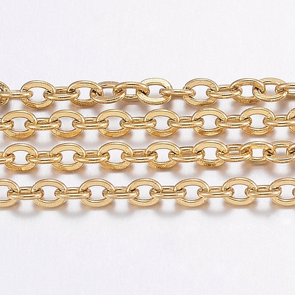 

PandaHall Ion Plating(IP) 304 Stainless Steel Cable Chains, Soldered, with Spool, Flat Oval, for Jewelry Making, Golden, 2.5x2x0.5mm, about...