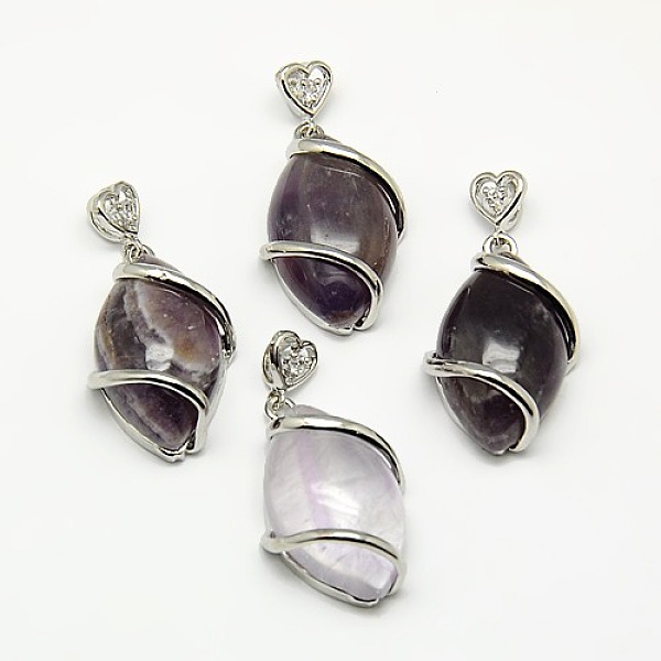 

PandaHall Natural Amethyst Pendants, with Brass Rhinestone Findings, Horse Eye, 36x17.5x7~9mm, Hole: 2.5x4mm Amethyst Oval Purple