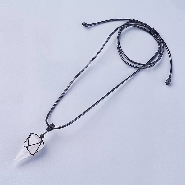 

PandaHall Natural Quartz Crystal Pendants Necklaces, with Waxed Cord and Nylon Cord, Cone, 31.18 inch~33 inch(79.2~84cm), 1.5~2mm Quartz...