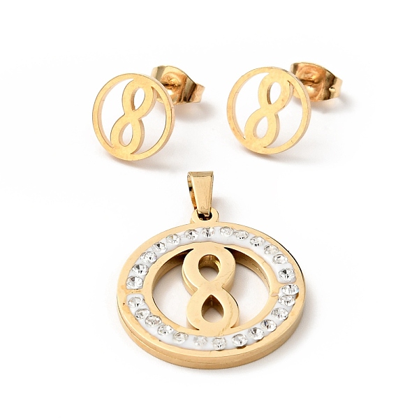 

PandaHall Infinity Stud Earrings with 316 Stainless Steel Pins and Crystal Rhinestone Pendant, Vacuum Plating 201 Stainless Steel Jewelry..., White