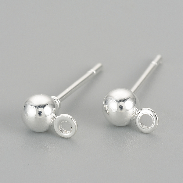 

PandaHall Iron Ball Stud Earring Findings, with Loop, Silver, 6.5x4mm, Hole: 1mm, Pin: 0.8mm Iron Round