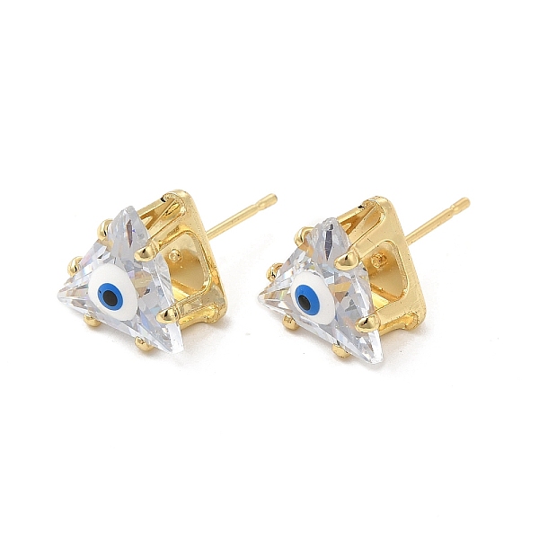 

PandaHall Triangle Glass with Enamel Evil Eye Stud Earrings, Real 18K Gold Plated Brass Jewelry for Women, White, 10.5x10.5mm, Pin: 0.7mm...